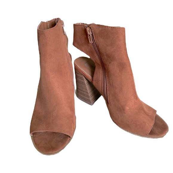 Faux Suede Peep-Toe Booties - Picture 4 of 6